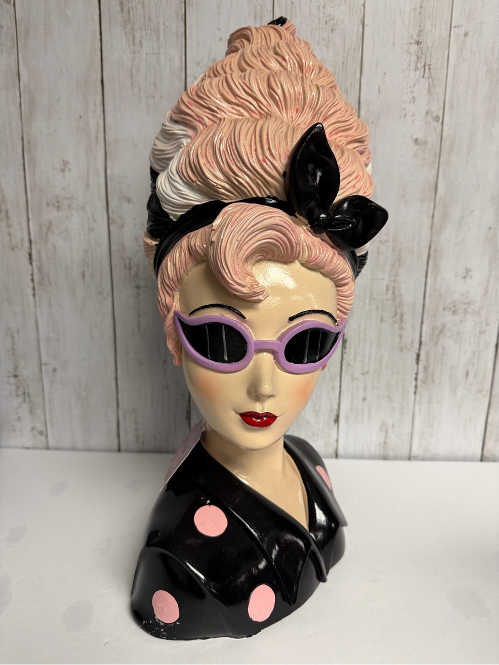 Bella Lux Retro 1950s Bride of Frankenstein  Pink Lady Bust Halloween Decor NWT